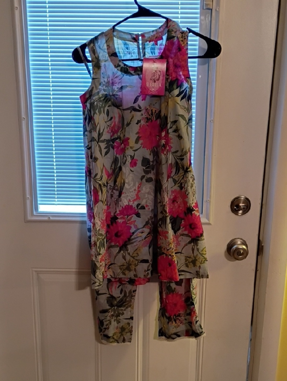 Biba Floral Dress Top in Pink and Gray with Red Accents